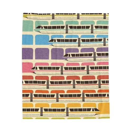 Velveteen Plush Blanket - Rainbow Disney Monorail Blanket, Soft Throw, Cozy Bedding, Colorful Kids Room Decor, Gift for Disney Fans