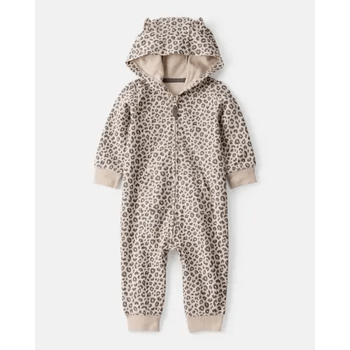 Baby Girl Cat Leopard Print Cotton Long-Sleeve Hooded Jumpsuit - Brown | Carter's