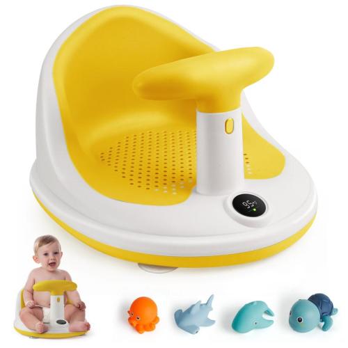 Baby Bath Seats for Babies Sitting Up with 3 Bath Toys, Infant Bath Seat for Babies 6 Months & Up with Thermometer, Sit-Up Bathtub Seat for Baby with 4 Anti-Slip Suction Cups