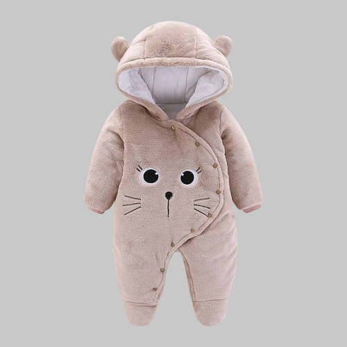Baby Snowsuit Newborn Winter Hooded Romper Fleece Snowsuit Baby Jumpsuit Cartoon Bear Winter Coat for Girls and Boys Coffee 0-3 Months