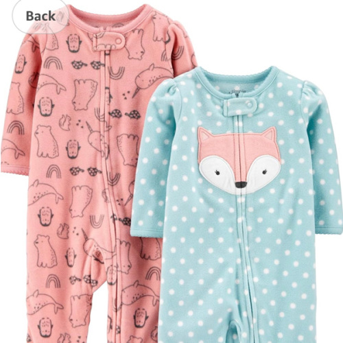 Simple Joys by Carter's Baby Girls' Cotton and Fleece Footed Sleep and Play, Pack of 2