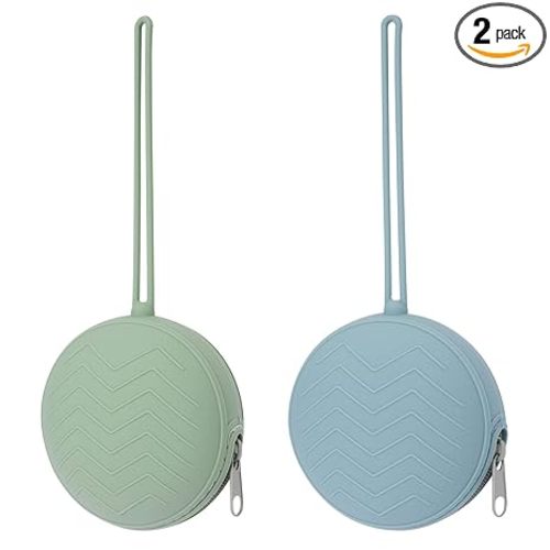 2 Pack Pacifier Holder Case, BPA Free Newborn Baby Silicone Pouch for Boys & Girls, Portable Container (Sage, Ether)