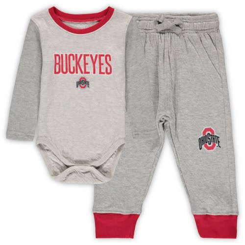 Ohio State Buckeyes Wes & Willy Infant Jie Jie Long Sleeve Bodysuit & Pants Set - Heathered Gray/Scarlet