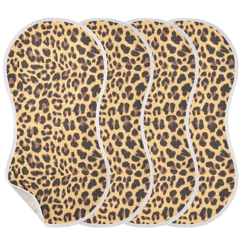 Baby Boys Girls Leopard Print Muslin Burp Cloths, 4 Pack | 22 x 11 Inch, Ultra Absorbent, Washcloths, Newborn Towel, Milk Spit Up Rags