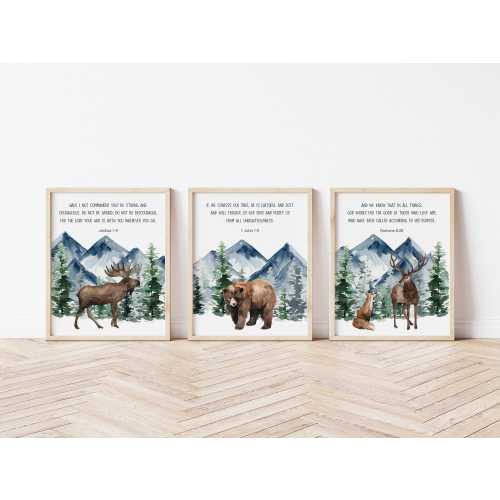 Kid's Bible Verses Woodland Animal Prints, Nursery Bible Verses, Wildlife Prints, Nursery Wall Art, Forest Animals, Nursery Decor, Baby Gift
