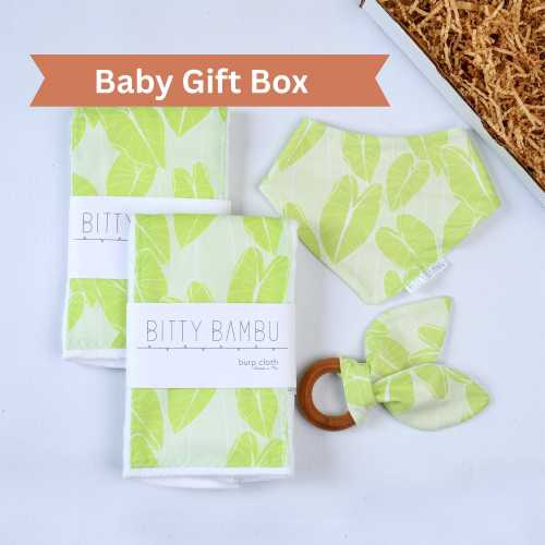 Kalo / Taro Baby Gift Box | Hawaiian Baby Shower Gift | Burp Cloths, Bib & Teether | Handmade in Maui