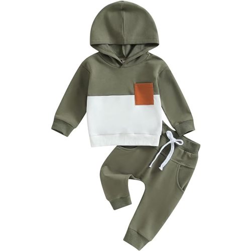 2Pcs Baby Boys Hoodie Tops Pants Set Dinosaur Deer Print Sweatsuit Fall Winter Outfits