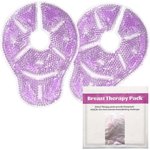 Breast Treatment Ice Pack Hot Cold Breast Pad, Nursing Pain, Mastitis, Swelling, Essential for Breastfeeding New Mothers, 2 Pack (Purple, L)