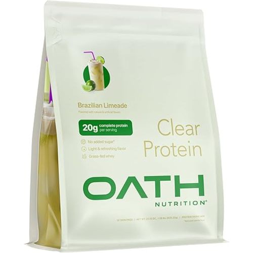 Oath Nutrition Clear Whey Isolate Protein Powder, Brazilian Limeade, 20g Complete Protein per Serving, No Added Sugar, Grass-Fed, 18 Servings
