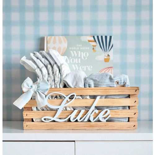Basket with Name for Baby Shower Gift Box Boy First Birthday Toy Bin Toddler Blue Gingham Nursery Decor Diaper Storage Bin for Book Holder