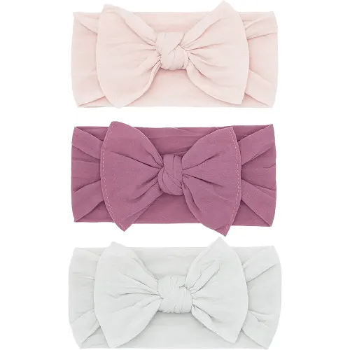 Baby Bling Bows - Newborn to Little Baby Girl Bows, 3PK CLASSIC KNOT Nylon Super Soft Stretchy Toddler Headbands, Perfect Hair Accessories Head Bands for Infant Kids, Made in the USA