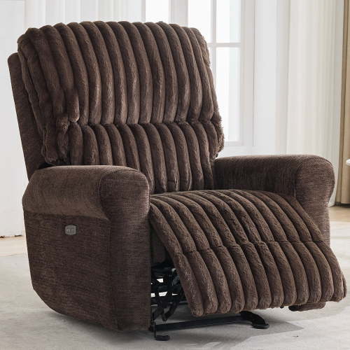 Othniel Power Nursery Glider Rocking Recliner Chair Faux Fur with Type-C,USB Port Brown