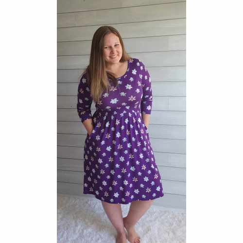 Twilight Blooms Smocked Waist 3/4 sleeve Women's Dress