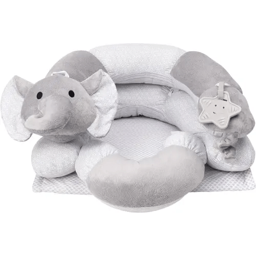 Lovvie & Joy 2-in-1 Tummy Time Mat & Seated Support Pillow,Baby Tummy Time Pillow Support for Newborns and Older Babies,with Detachable Support Pillow and Toys Elephant