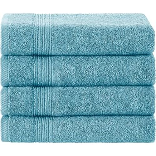 Ozdilek 4-Piece 16x30 Hand Towels – 100% Turkish Cotton, Luxury Soft, Quick Dry & Absorbent, Fade-Resistant, Comfortable Cotton Towel (Milky Blue)