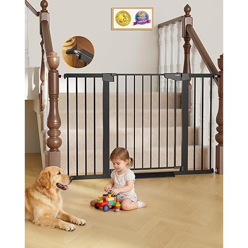 Cumbor 29.7"–51.5" Extra Wide Baby Gate for Stairs, Pressure-Mounted Dog Gates for Doorways & Hallways, Auto-Close Walk-Through, No-Trip Design, Child Proof Safety, Dog/Pet Gate for Indoor Use, Black