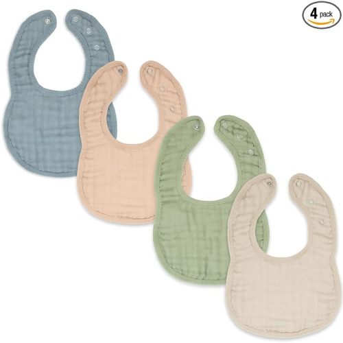 Comfy Cubs Muslin Bibs for Babies, Pack of 4 - Soft and Highly Absorbent, Feeding, Drool and Teething Bib, Adjustable Snaps - Stylish & Colorful Unisex Designs, Giftable Set - Multicolor