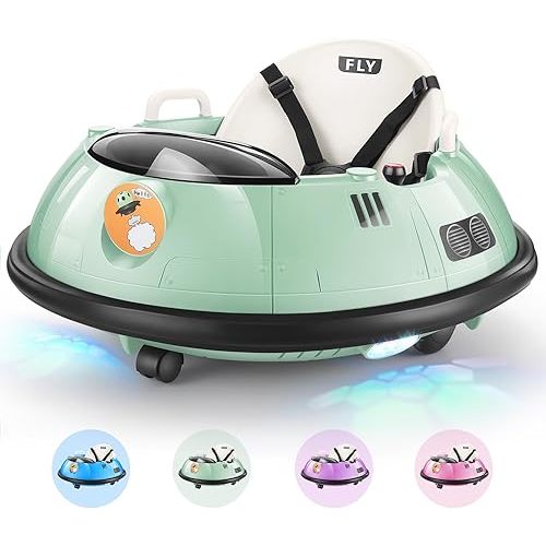 Hikole Baby Bumper Car with Remote Control, 12V Battery Powered Ride on Bumper Car for Toddler with 3 Speed, 360 Degree Spin, LED Lights, Safety Belt, Dual Joysticks, Green