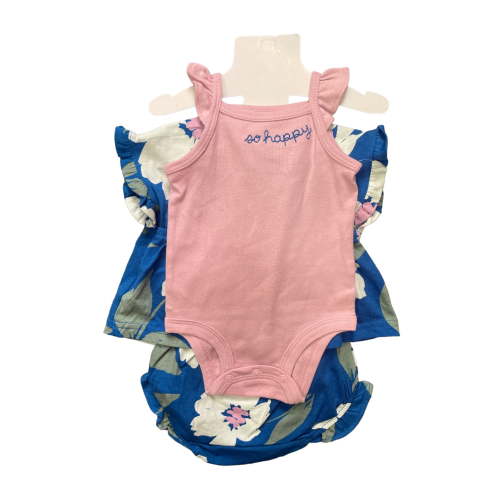 Carter's Infant/Toddler Girl's 2 Piece Dress and Romper Outfit Set (So Happy Blue, 3M)