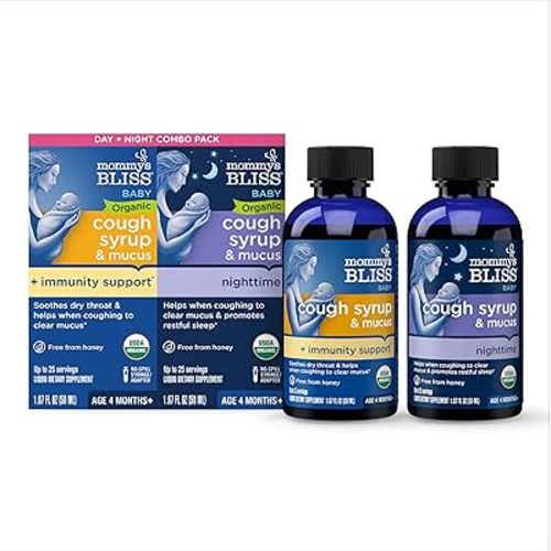 Mommy's Bliss Organic Baby Cough Syrup & Mucus Relief, Day and Night Combo Pack, Contains Organic Agave and Ivy Leaf, for Ages 4 Months+, 1.67 Fl Oz (Pack of 2)