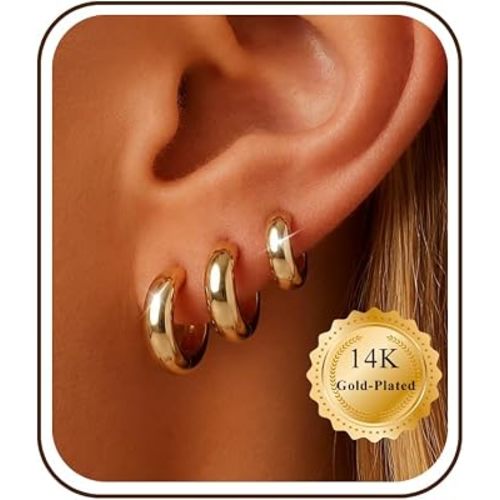 3 Pairs Gold/Silver Hoop Earrings Set for Women Small Chunky Huggie