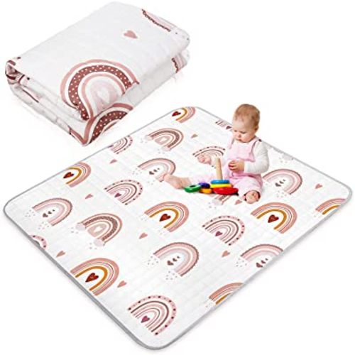 Boho Rainbow Portable Baby Play Mat, 43 x 43 Inch Washable Foldable Crawling Mat, Non Slip Playmat for Babies, Kids Play Mats Pad for Floor Playpen Toddler Infants Tummy Time Activity