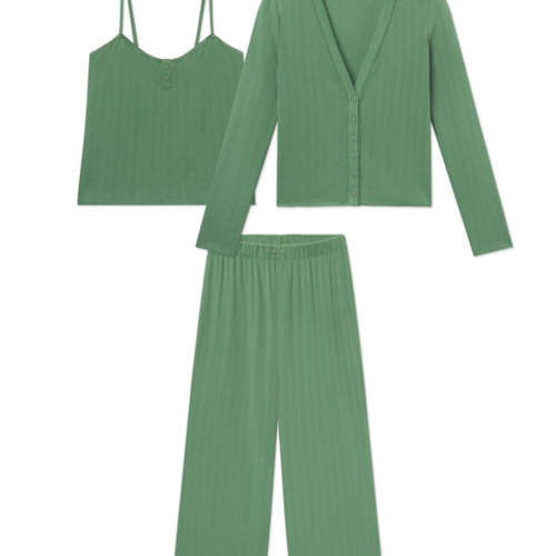 LAKE | Women | Pointelle Pajamas | Cardigan Three-Piece Set