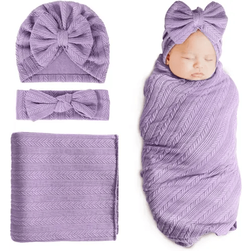 DRESHOW BQUBO Newborn Receiving Blanket Toddler Warm for Girls with Bow Hat and Bow Headband Shower Gift