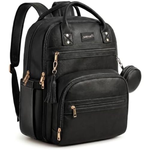 ROSEGIN Premium Vegan Leather Diaper Bag Backpack with Waterproof Changing Pad, Reinforced Zippers & Odor-Free, 20 Pockets Pro Organizer, Fits 15.6" Laptop, Stroller Straps, Baby Bag for Mom, Black