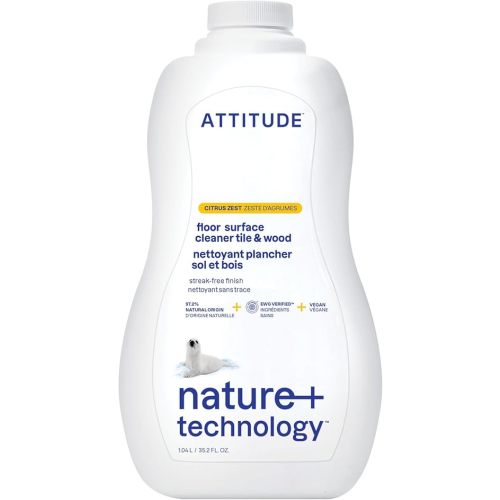 ATTITUDE Floor Surface Cleaner for Tile and Wood, EWG Verified, Streak-Free, Vegan and Cruelty-free Household Cleaning Products, Citrus Zest, 35.2 Fl Oz