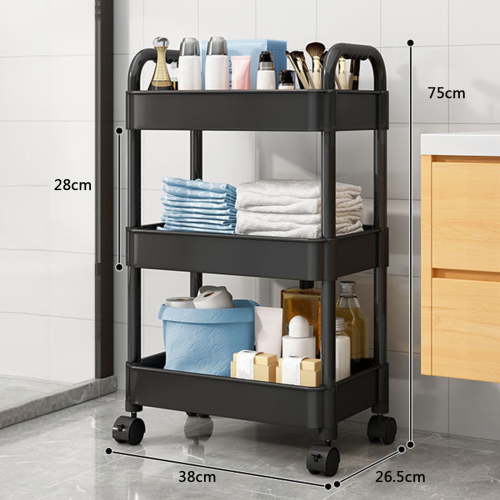 3-Tier Rolling Utility Cart with Wheels - Plastic Mobile Organizer for Kitchen Bathroom Office Living Room Multi-Purpose Storage Solution(Black)