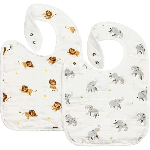 Bamboo Little Baby Bibs (Pack of 2) - Bibs with Adjustable Snaps- Absorbent Terry Backing