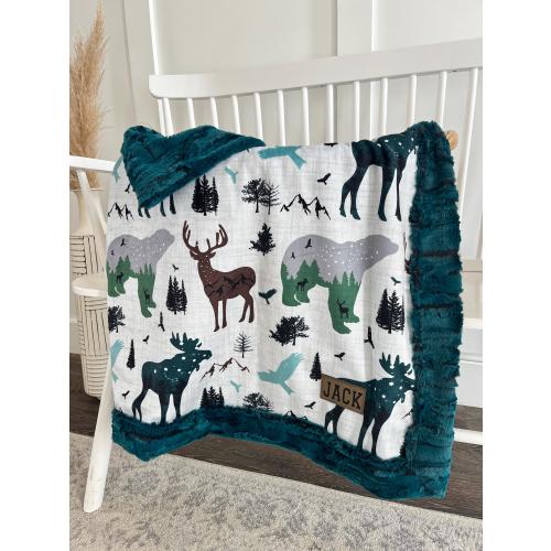Wildlife Blanket Personalized; Woodland Baby Boy Blanket Forest Animals