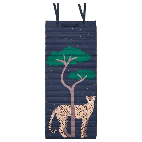 SANDLÖPARE Quilted mat - dark blue/cheetah savannah 23 5/8x55 1/8 "
