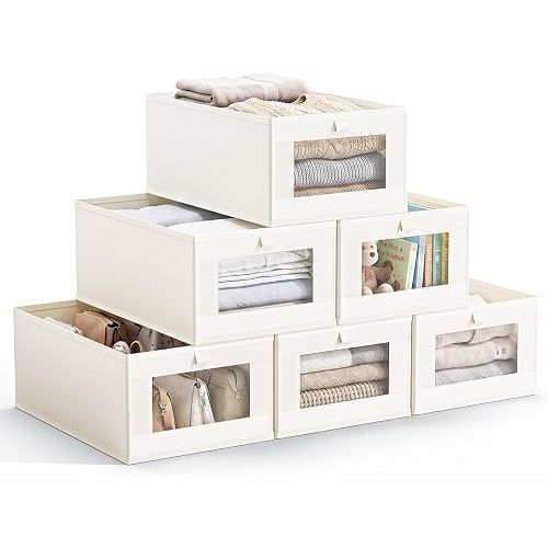 Yecaye Linen Closet Organizers and Storage with Transparent Window, 6 Pack