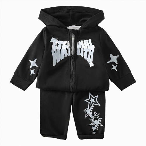 enyan Toddler Baby Girl Boy Clothes Solid Color Sweatsuit Long Sleeve Fall Outfits 2Pcs Winter Pant Sets(Black,6-9 Months)