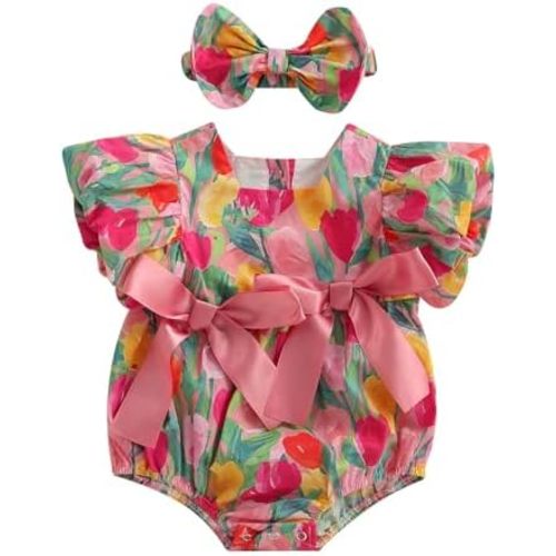 Summer Outfit Toddler Baby Girl Dress Tulip Bow Puff Short Sleeve Dresses Tunic Dress Summer Sundress Girls Casual Dress