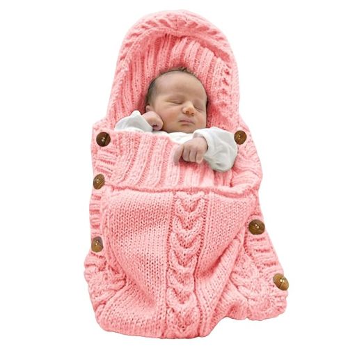 XMWEALTHY Newborn Baby Wrap Swaddle Blanket Knit Sleeping Bag Receiving Blankets Stroller Wrap for Baby Light Pink 0-6 Month