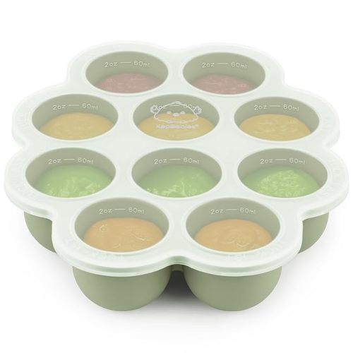 KeaBabies Silicone Food Freezer Trays with Lid, 2oz x 10 Pods Baby Food Storage Containers, Easy Puree Meal Prep, Breast Milk Silicone Freezer Molds, Dishwasher, Microwave Safe, BPA-Free (Sage)
