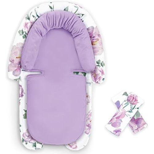 Infant Car Seat Insert, Baby Car Seat Head & Body Support with Strap Pads, Soft Newborn Preemie Carseat Insert Cushion for Girls Boys, Fits Carseat, Stroller, Swing, Bouncer, Purple Floral