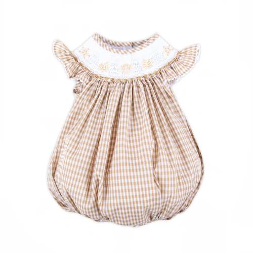 Seashells Smocked Tan Gingham Bubble