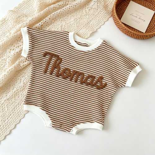 Personalized Baby Short Sleeve Romper, Embroidered Tshirt Bubble Romper, Baby Boy Summer Clothes, Matching Sibling Outfit,Monogrammed Onesie