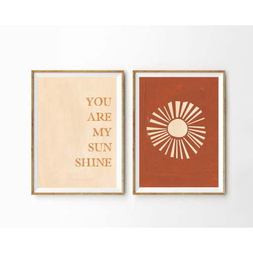 Set Of 2 You Are My Sunshine Terracotta Burnt Orange Sun Boho Gender Neutral Nursery Wall Art Prints, Nursery And Gallery Wall Decor