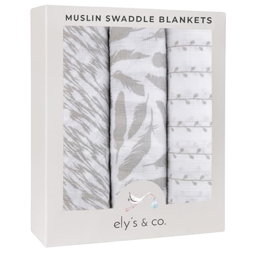 Muslin Swaddle Blanket 100% Soft Muslin Cotton 3 Pack 47"x 47" Classic Grey Combo Unisex for Baby Girl or Baby Boy