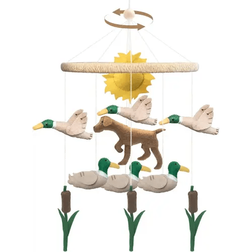 Baby Mobile for Crib Mallard Duck Baby Crib Mobile for Boys Girls Handmade Felt Dog Nursery Decor Duck Hunting Decor Infant Toddler Room Hanging for Bassinet Gender Neutral Newborn Gift
