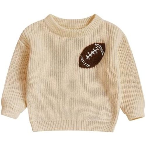 Toddler Baby Boy Girl Clothes Knit Sweater Football Embroidery Sweatshirt Long Sleeve Shirt Warm Fall Winter Outfits