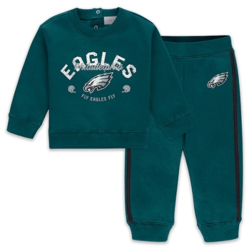 Infant & Newborn WEAR by Erin Andrews Midnight Green Philadelphia Eagles Fleece Crewneck and Pants Set