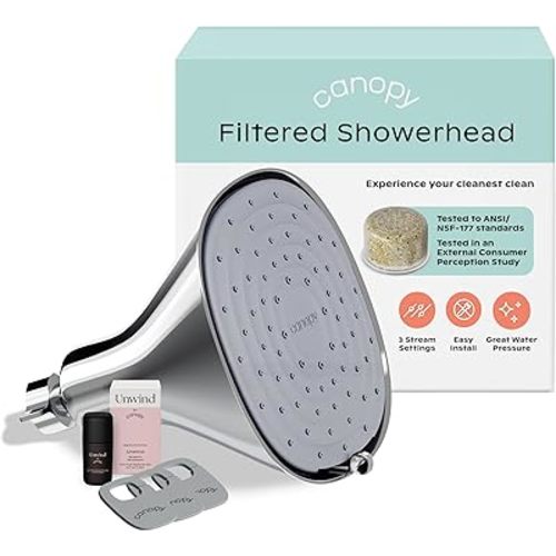 Canopy Filtered Shower Head - High Pressure Shower Head Filter for Hard Water - Shower Filter To Remove Impurities for Healthier Scalp, Skin & Hair - Support Hair Growth & Minimize Breakage - Chrome