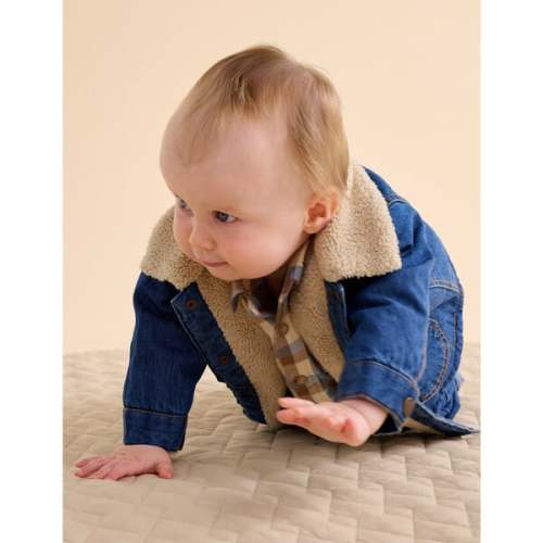 Denim Sherpa Jacket Mid Denim - Purebaby | Maisonette