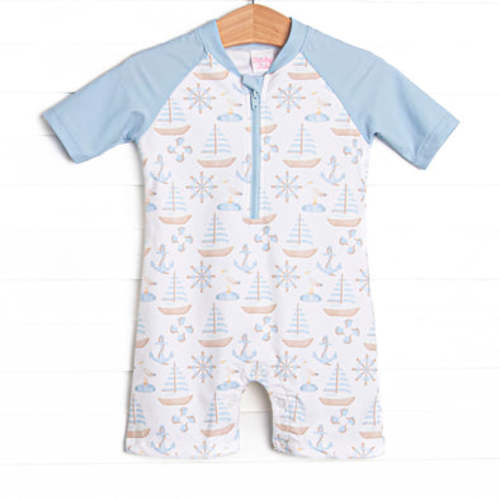 Ahoy Matey One Piece Rash Guard, Blue – Stitchy Fish